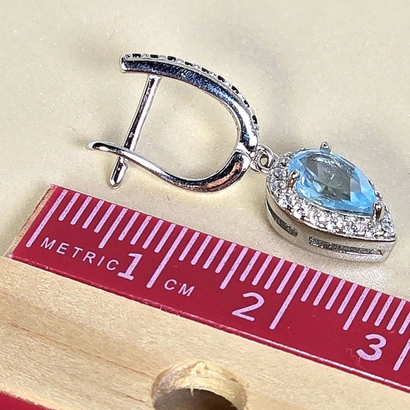 Natural Blue Topaz 8x5mm &  Black‎ Spinel 925 Sterling Silver Earrings - Picture 5 of 7